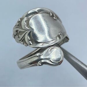 Vintage Spoon Stainless Steel Floral Scroll Wrap Ring Boho Modern Handmade Sz 7